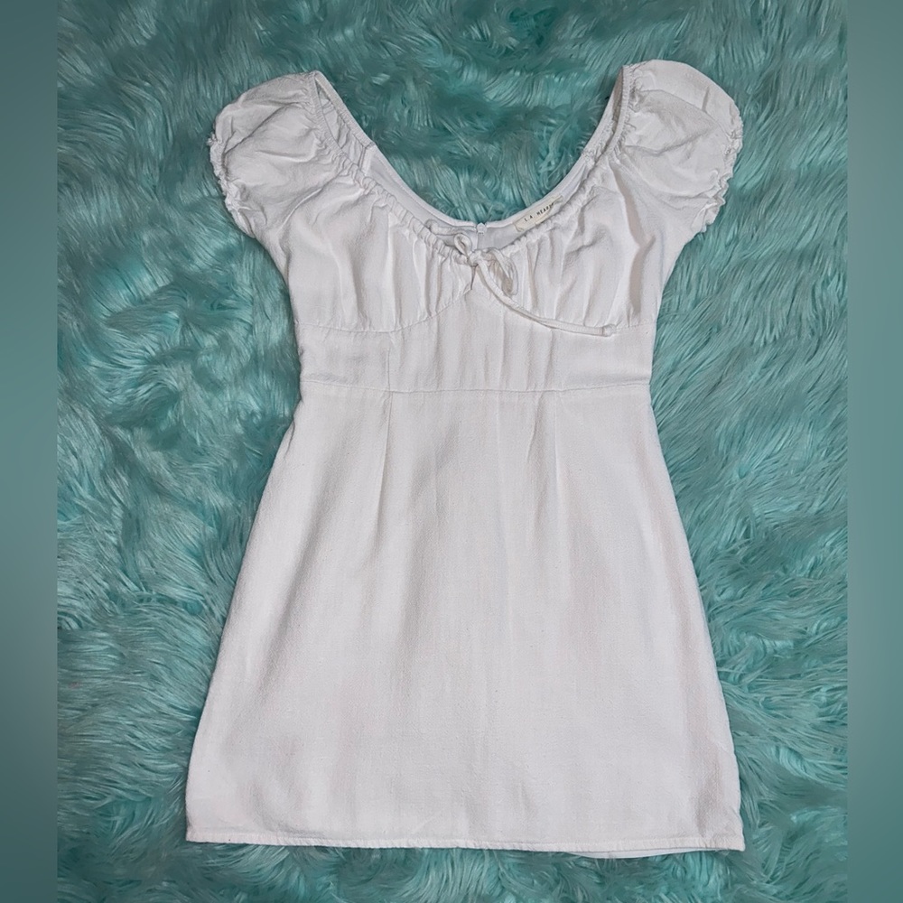 LA Hearts Tie Front Linen Mini Dress XS White